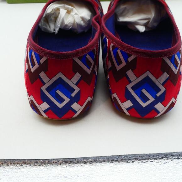 NEW Gucci Men's 12 Red Blue Geometric G Print Satin Smoking Slippers + DustBag - Picture 6 of 13